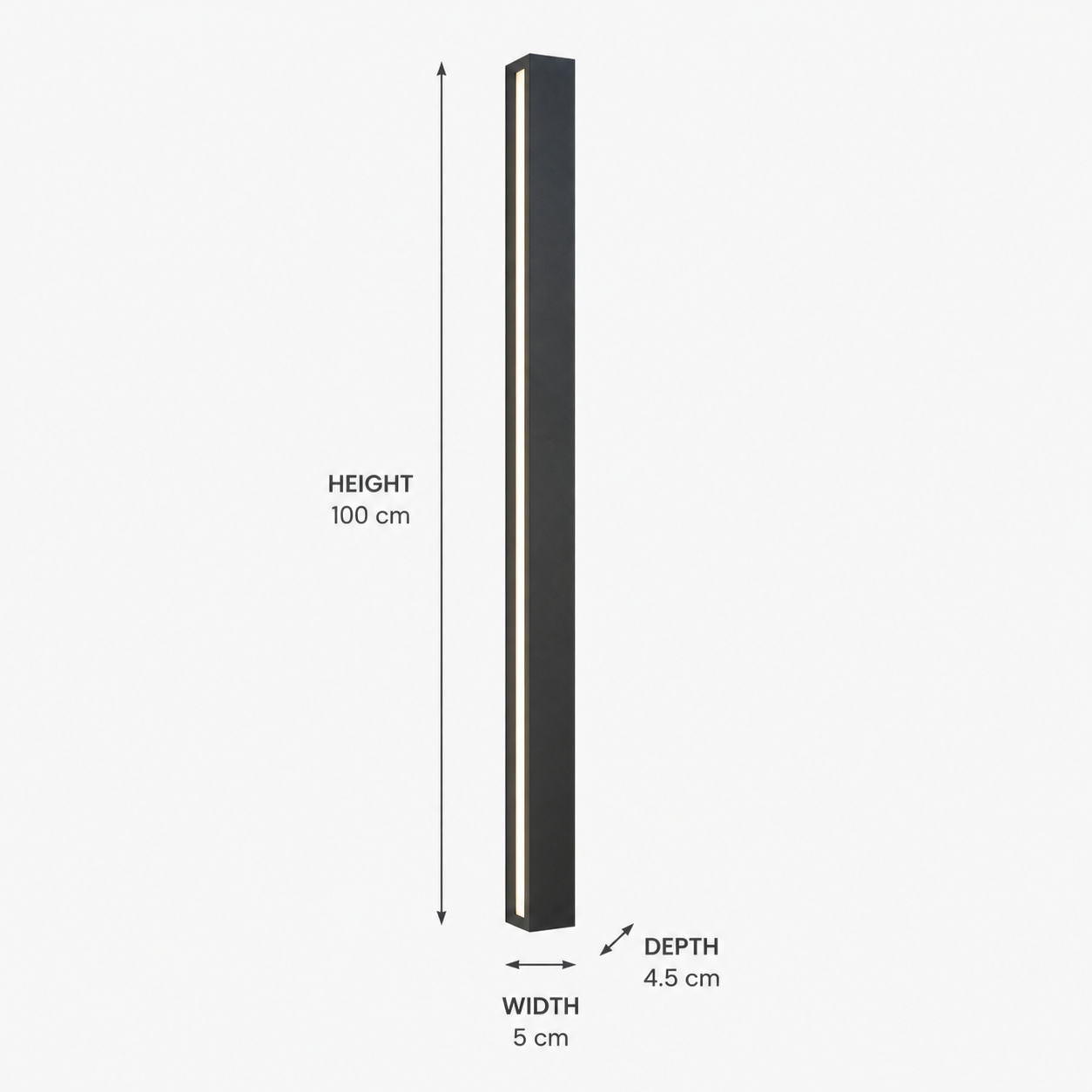 Alder Medium outdoor wall light dimensions: 100 cm high, 5 cm wide and 4.5 cm deep