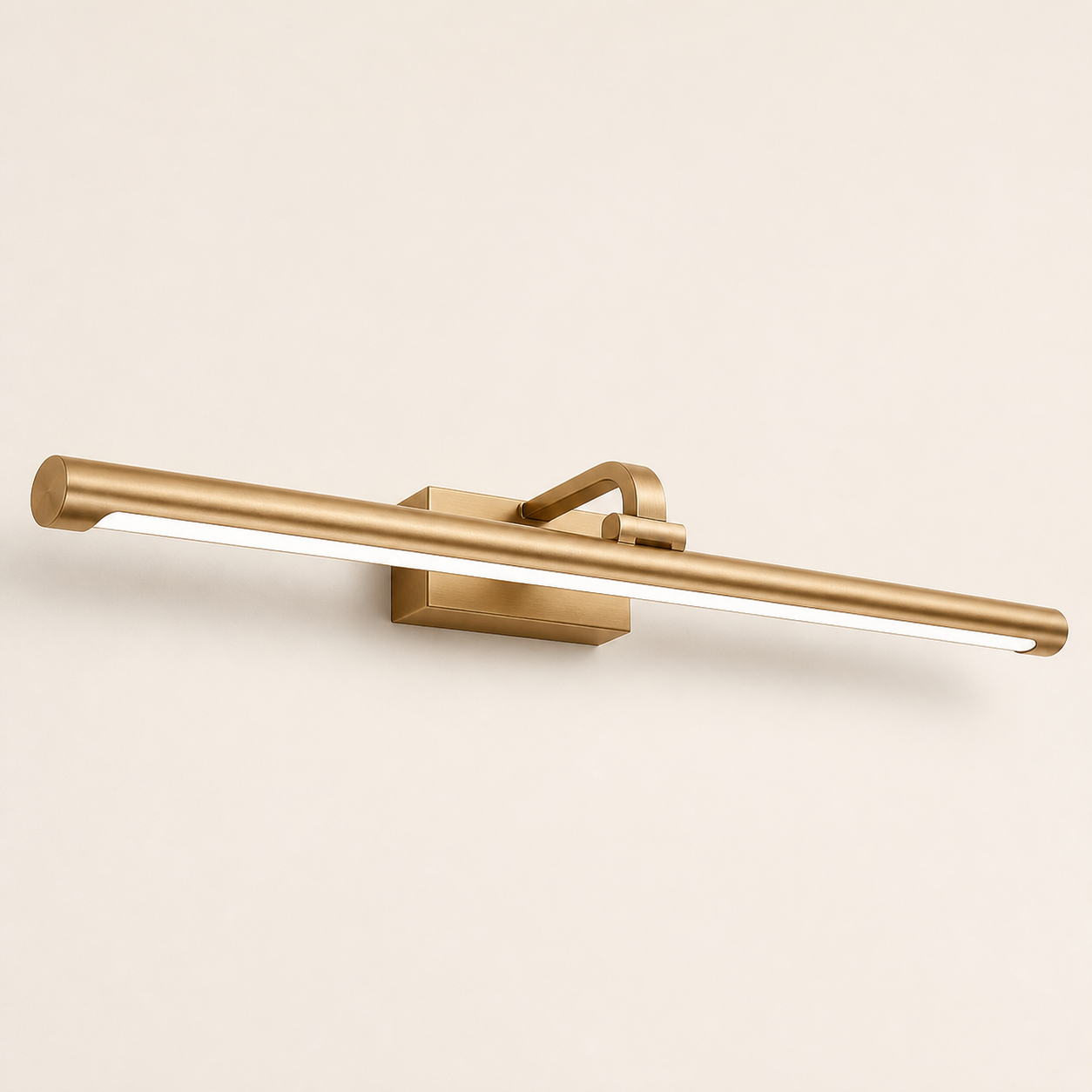 Gold Auburn battery wall light with slim horizontal bar on a neutral studio background