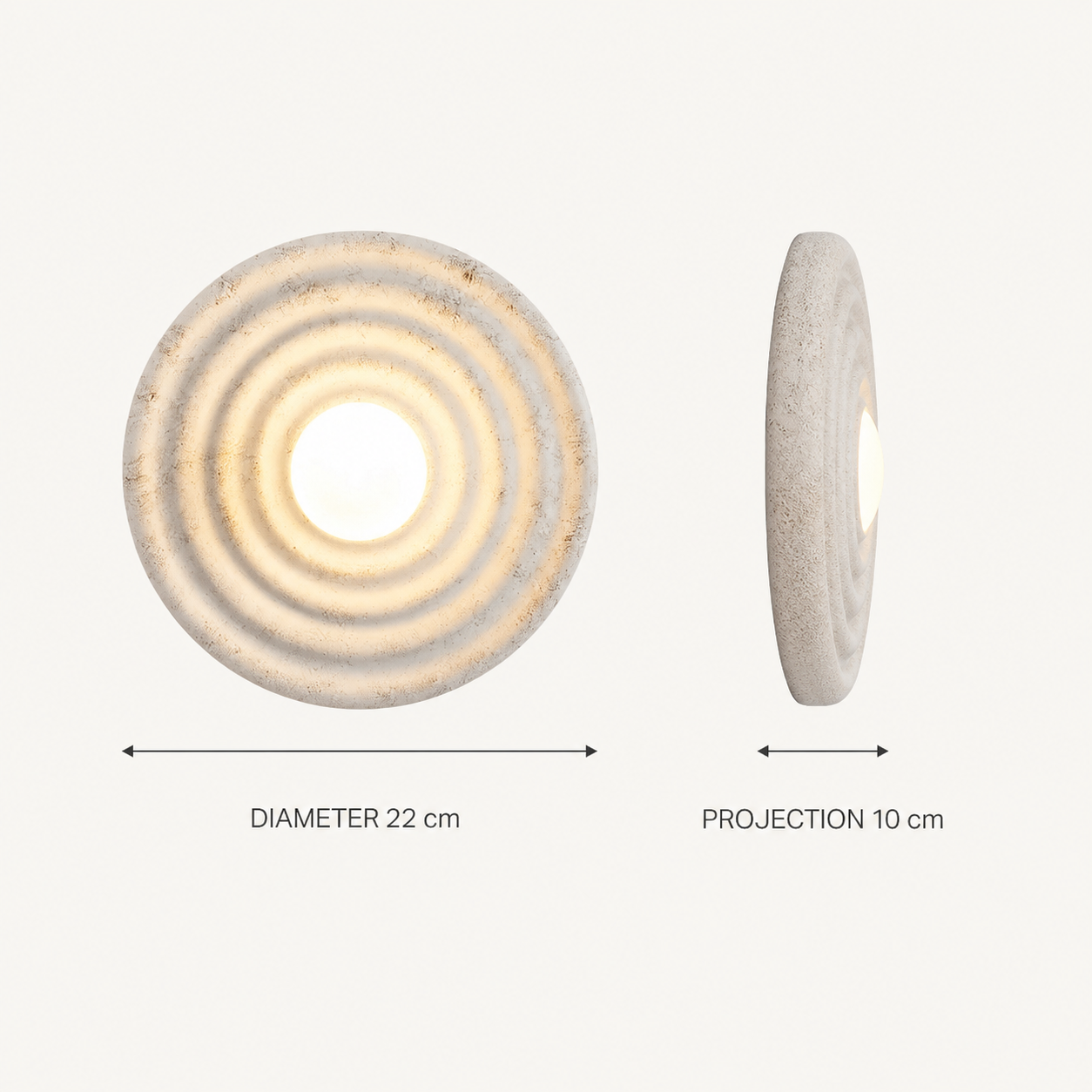 Avon round resin wall light dimensions: 22 cm diameter and 10 cm projection