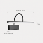 Barton battery wall light dimensions: 40 cm long, 3 cm high and 15 cm projection