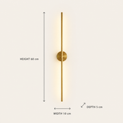 Camber battery wall light dimensions: 60 cm high, 10 cm wide and 5 cm deep