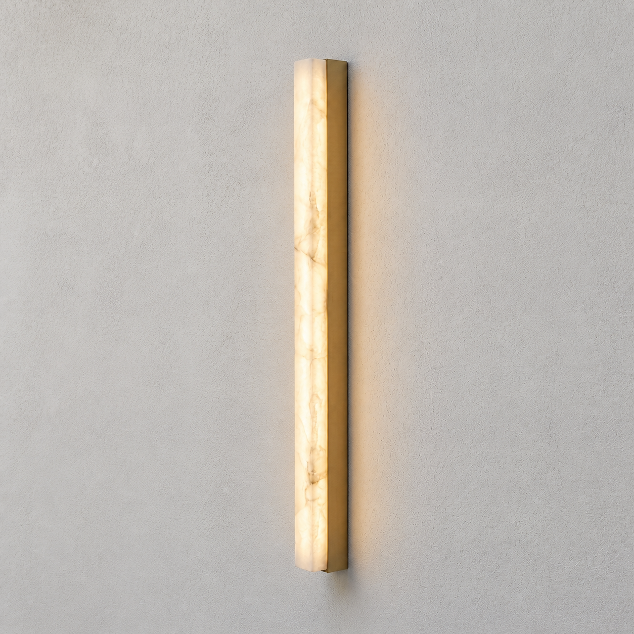 Gold Eaton alabaster-style outdoor wall light on a neutral rendered wall