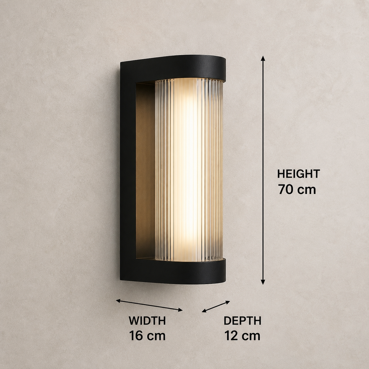 Farringdon Large outdoor wall light dimensions: 70 cm high, 16 cm wide and 12 cm deep