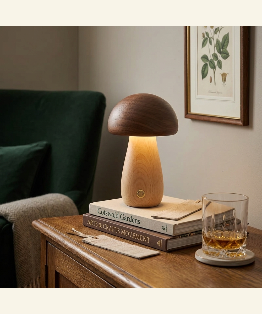Parker Wood Mushroom Cordless Table Lamp - Walnut