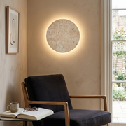 Whitby Travertine Round Wireless Wall Sconce