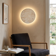 Whitby Travertine Round Wireless Wall Sconce