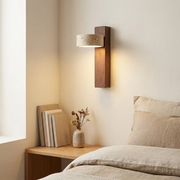 Bromley Walnut Battery Wall Light - walnut wood and travertine wall sconce