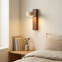 Bromley Walnut Battery Wall Light - walnut wood and travertine wall sconce
