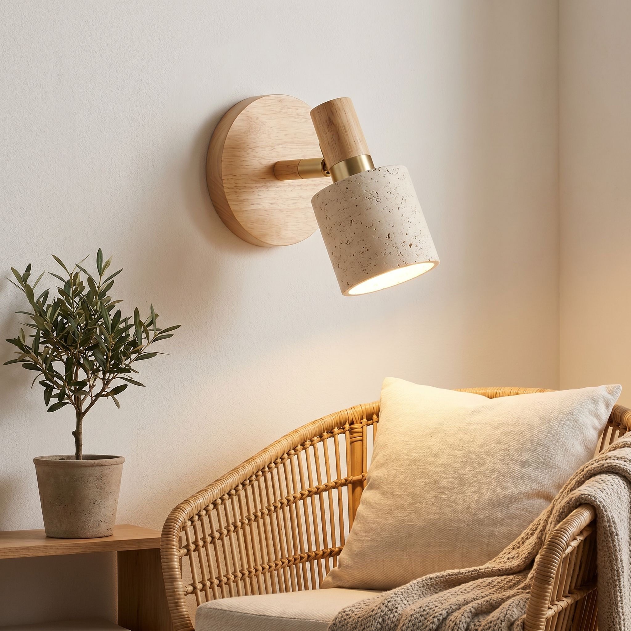 Belgravia Walnut Travertine Reading Wall Light - Log Colour finish, installed on bedroom wall