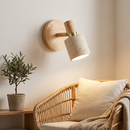 Belgravia Walnut Travertine Reading Wall Light - Log Colour finish, installed on bedroom wall
