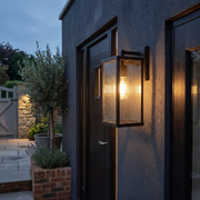 Mayfield Waterproof IP55 Solar Outdoor Light - black outdoor wall lantern installed on exterior wall