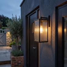 Mayfield Waterproof IP55 Solar Outdoor Light - black outdoor wall lantern installed on exterior wall