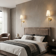 Harrow Set of 2 Battery Wall Light - Gold finish pair installed bedside