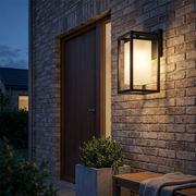 Bayswater Large Geometric Outdoor Wall Light - Black, installed on brick wall