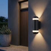 Hampstead Tall Up Down Outdoor Wall Light - Black H-style, installed on exterior wall