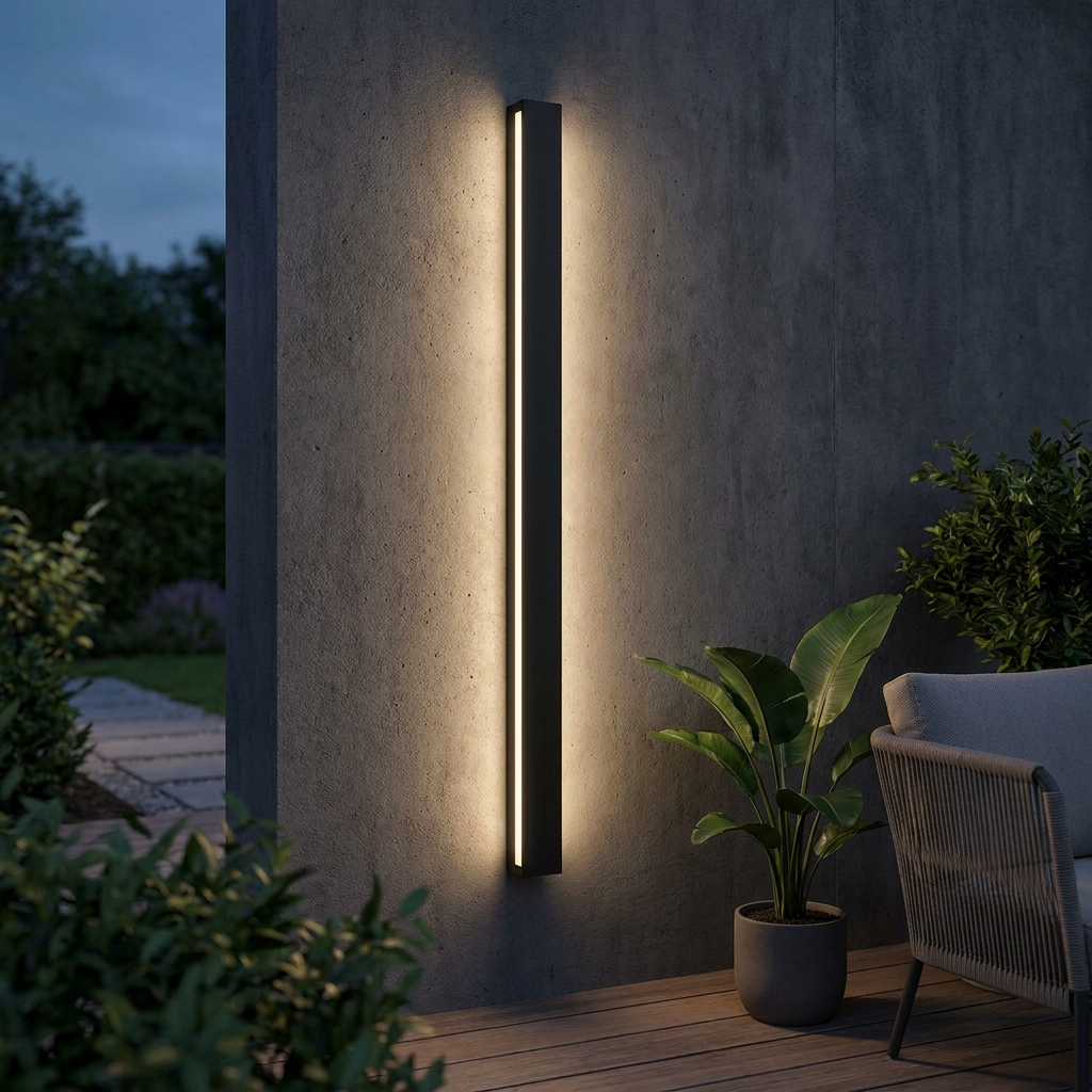 Alder Medium Waterproof Outdoor Wall Light - Black L100cm, installed on patio wall