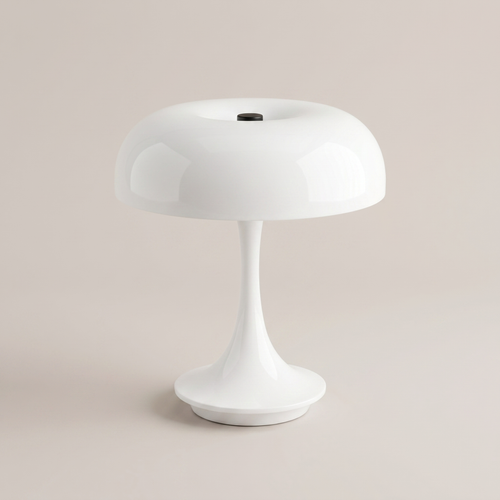 White cordless table lamp on a clean studio background