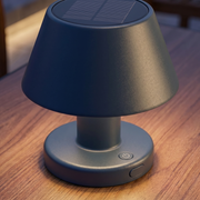 Close-up of the cordless table lamp base and solar panel detail