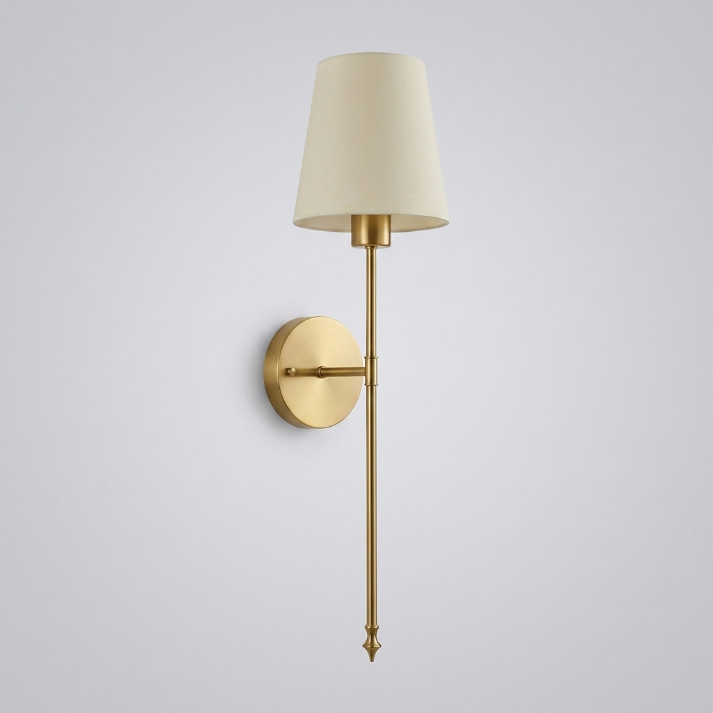 Gold finish wall light with cream fabric shade, Kensington colour option