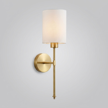 Gold finish wall light with white fabric shade, Richmond colour option