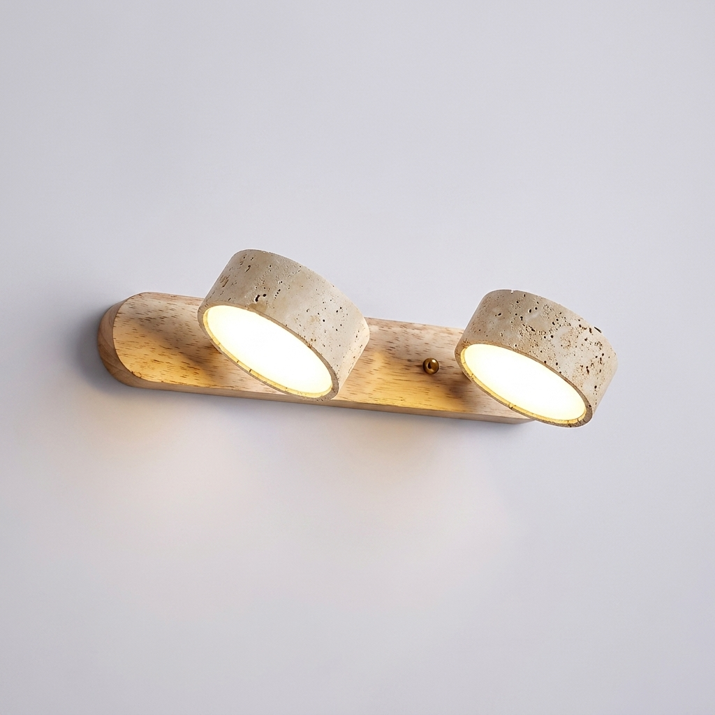 Travertine stone duo wall light on plain background