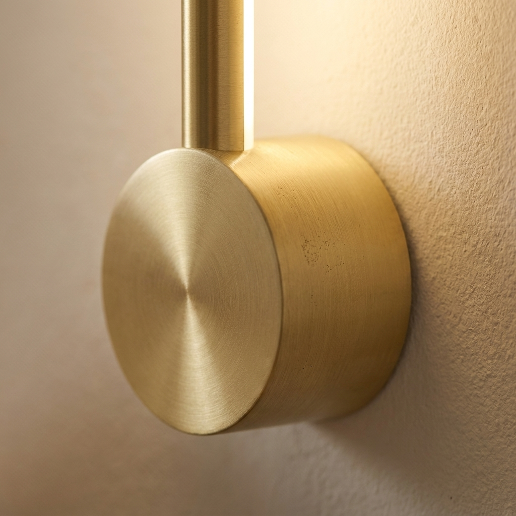 Close-up of end mount and finish on long linear wall light