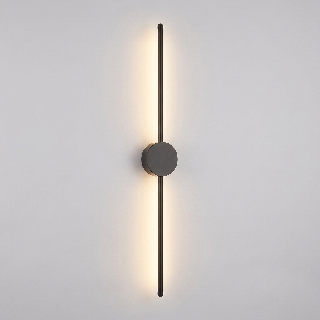 Dark linear wall light on plain background
