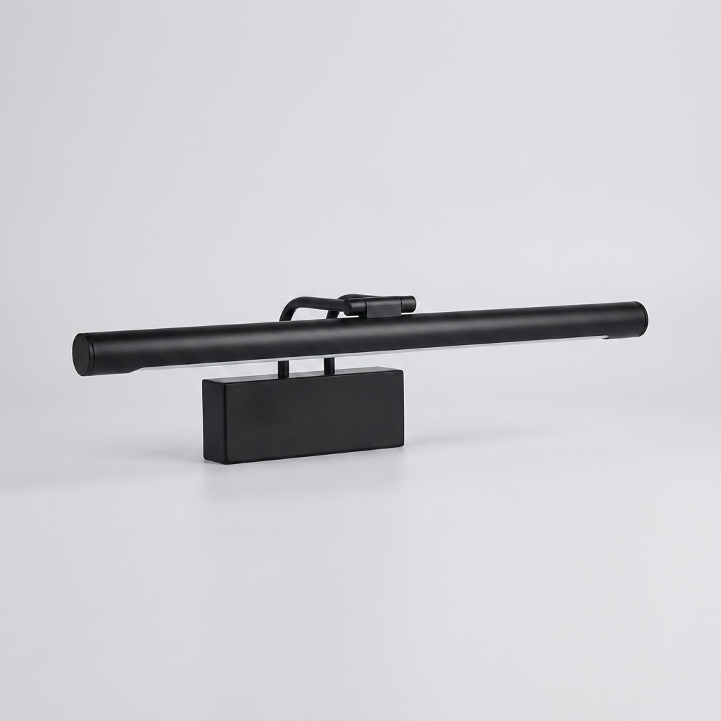 Matte black picture-style wall light on plain background