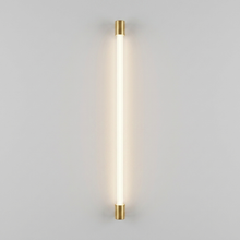 Gold vertical linear wall light on plain background