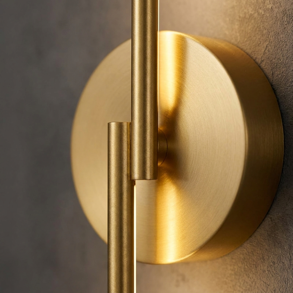 Close-up of gold vertical linear wall light finish and mount