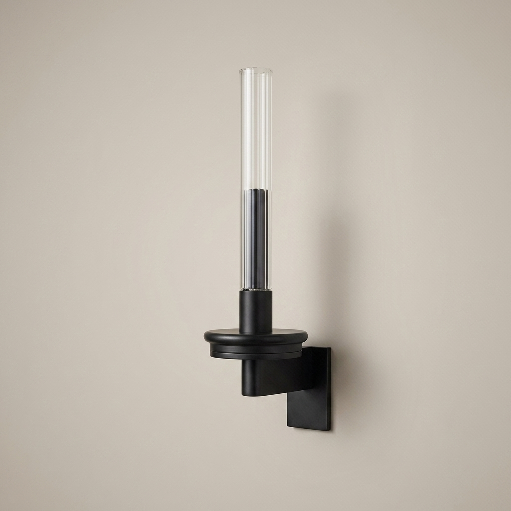 Black battery wall light on a clean studio background