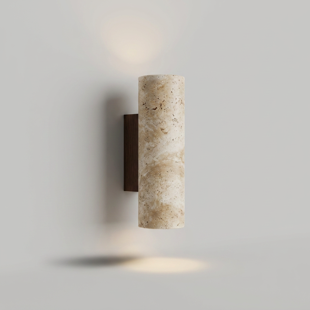 Travertine wall light on a clean studio background