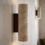 Close-up of natural travertine stone texture on wall light