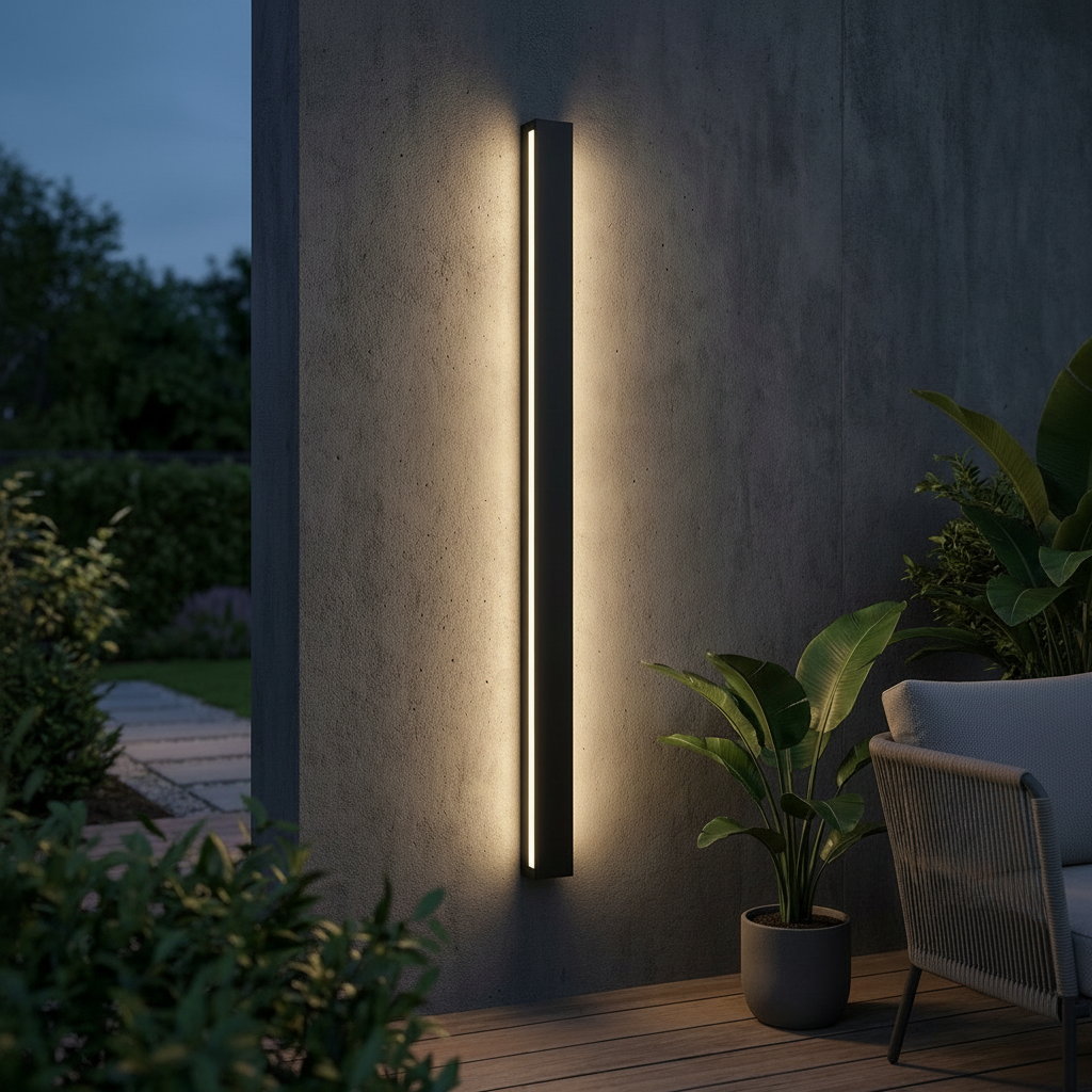 Alder Medium Waterproof Outdoor Wall Light - Black, wall-mounted on an exterior wall at dusk