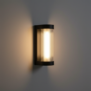 Farringdon Large Rectangular Outdoor Wall Light - Black, on a clean studio wall