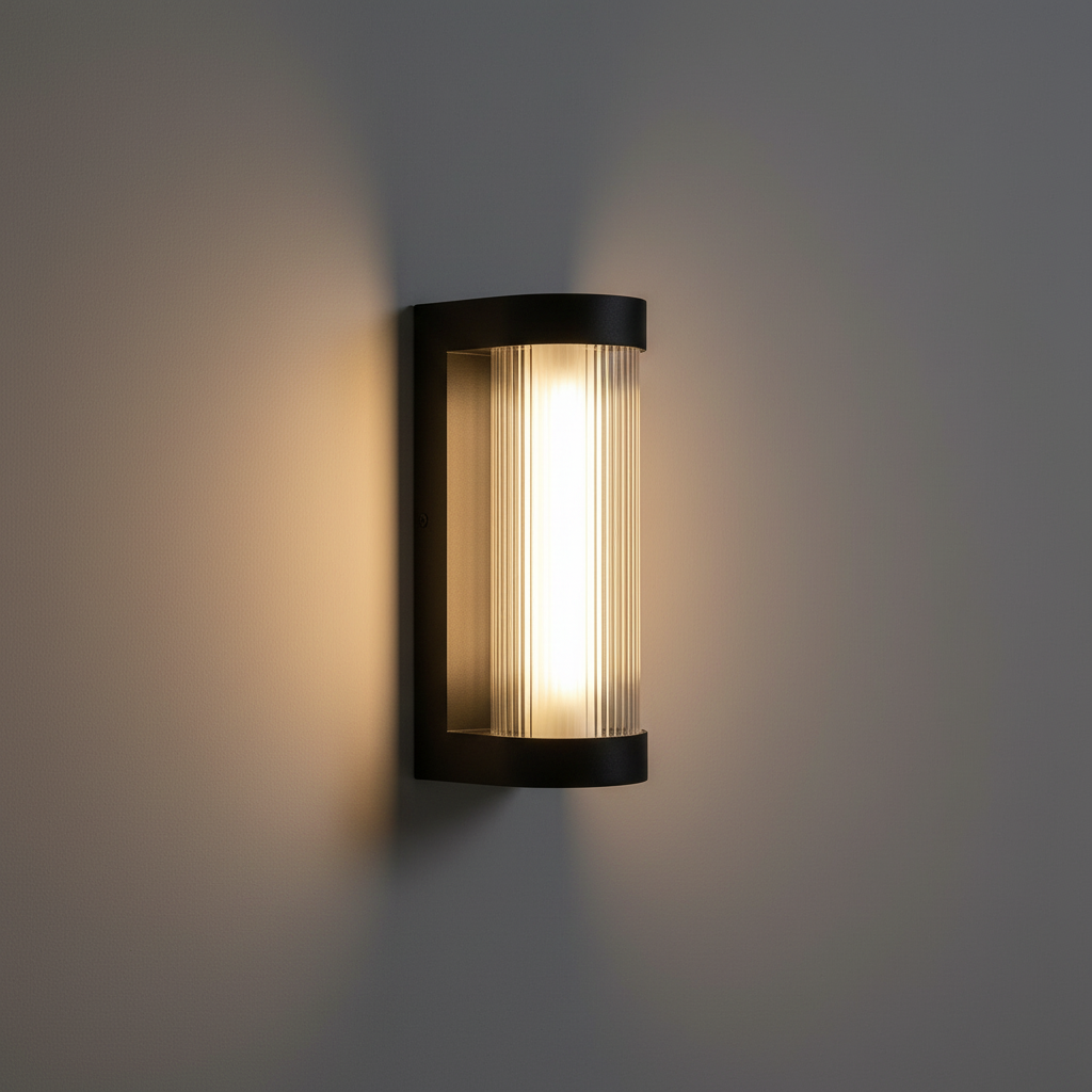 Farringdon Large Rectangular Outdoor Wall Light - Black, on a clean studio wall