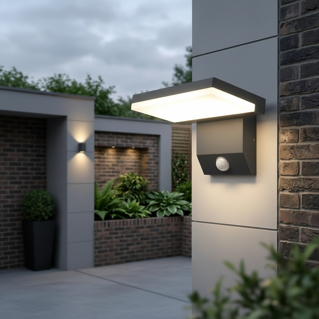 Windsor Solar Outdoor Light - anthracite with PIR sensor, lighting a side entrance at dusk