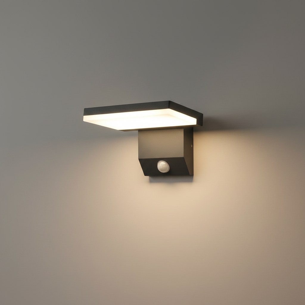 Windsor Solar Outdoor Light - anthracite with PIR sensor, on a clean studio wall