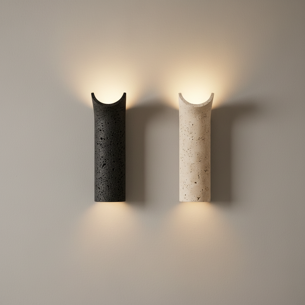 Dorset Travertine Wall Light - beige and black finishes, on a clean studio wall