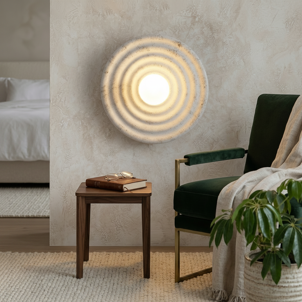 Avon Resin Round Wall Light - cream, in a hallway