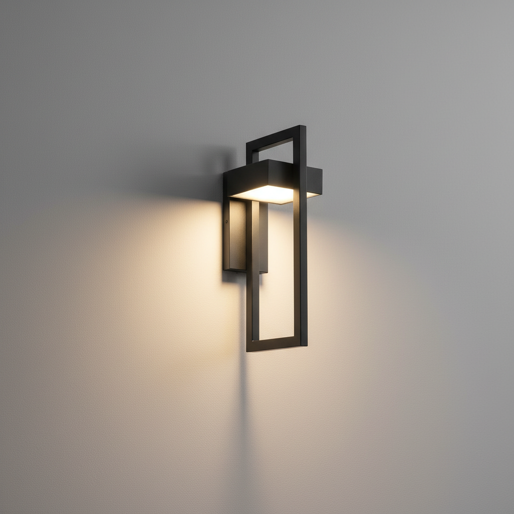 Bayswater Large Geometric Outdoor Wall Light - Black, on a clean studio wall