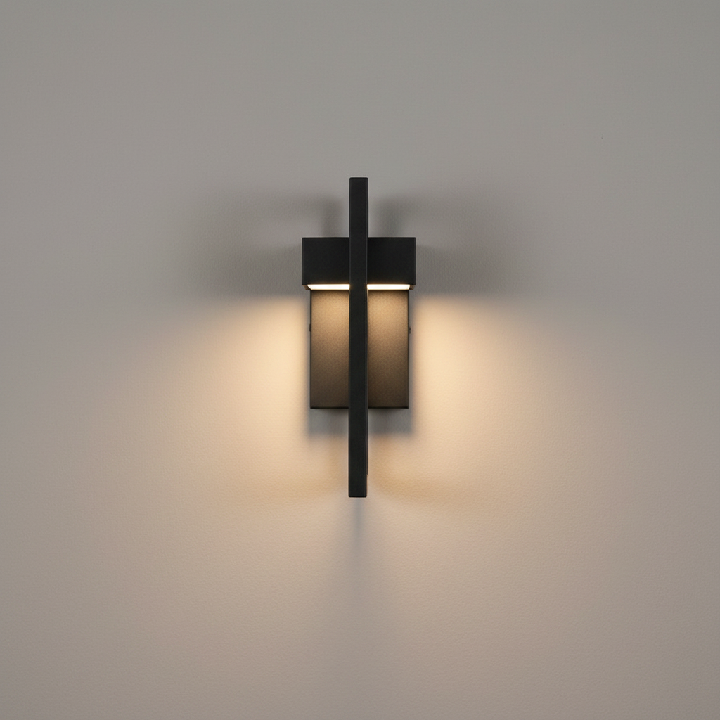 Bayswater Small Geometric Outdoor Wall Light - Black, on a clean studio wall