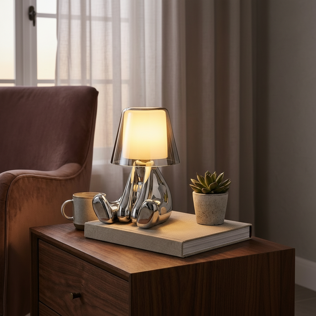 Brentwood Aluminium Cordless Table Lamp on a console table
