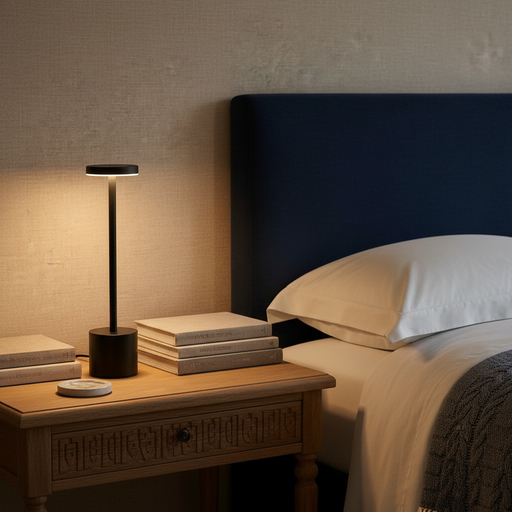 Fenton Cordless Table Lamp on a bedside table