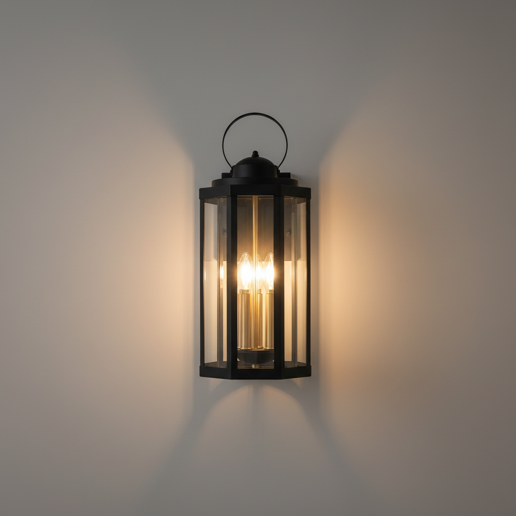 Islington Metal Lantern Outdoor Wall Light - Black, on a clean studio wall
