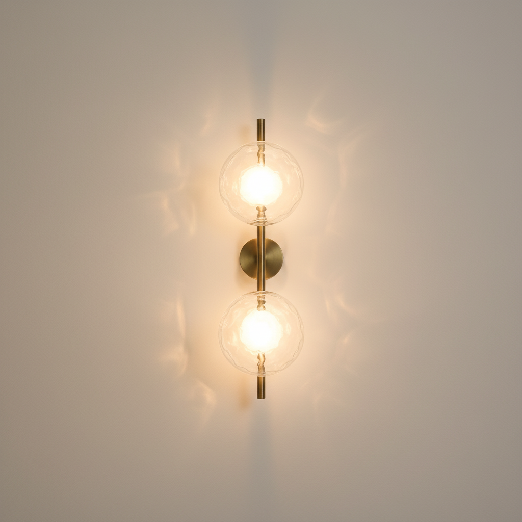 Moreton Glass Round Wireless Wall Sconce - Gold, on a clean studio wall