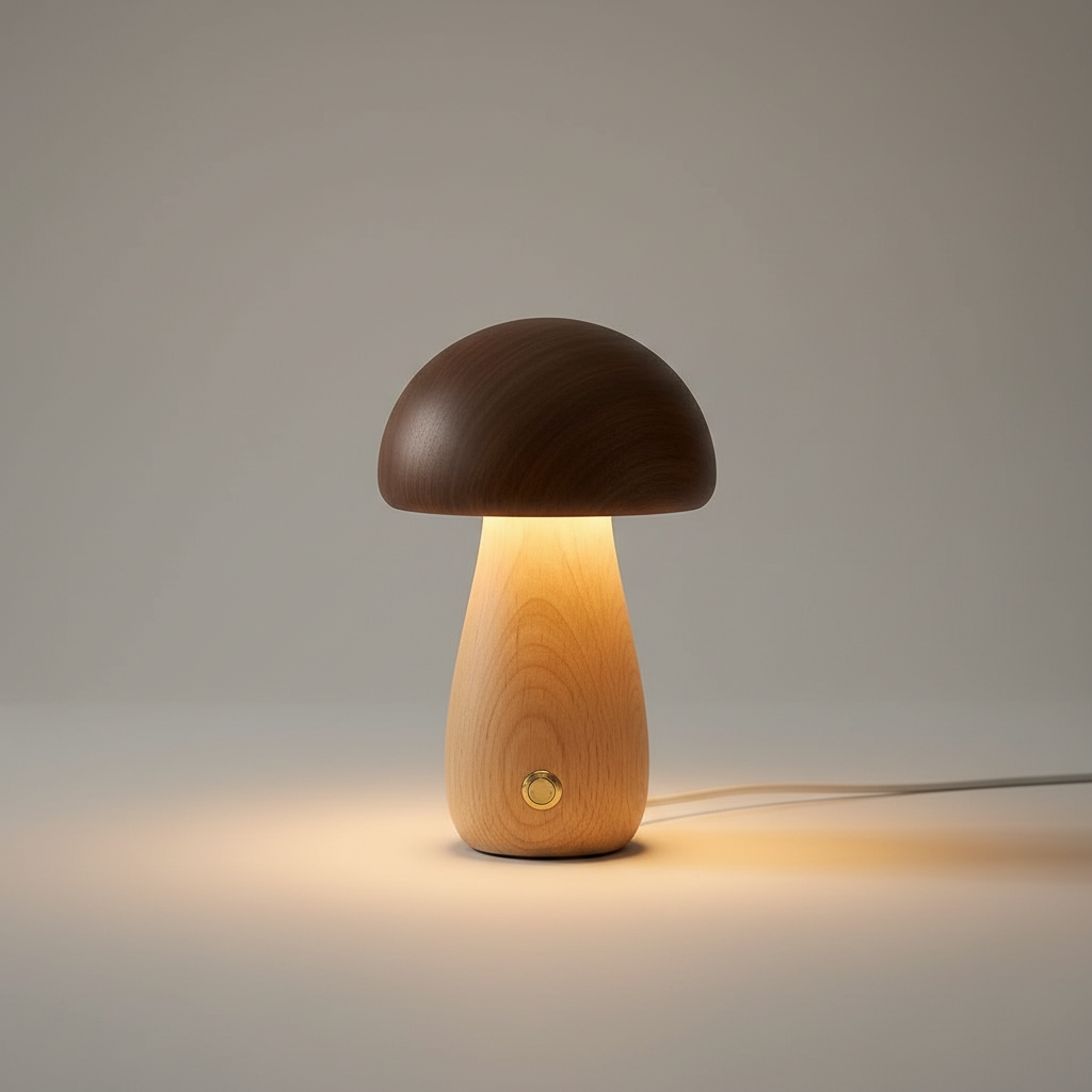 Parker Wood Mushroom Cordless Table Lamp - Walnut, on a clean studio surface