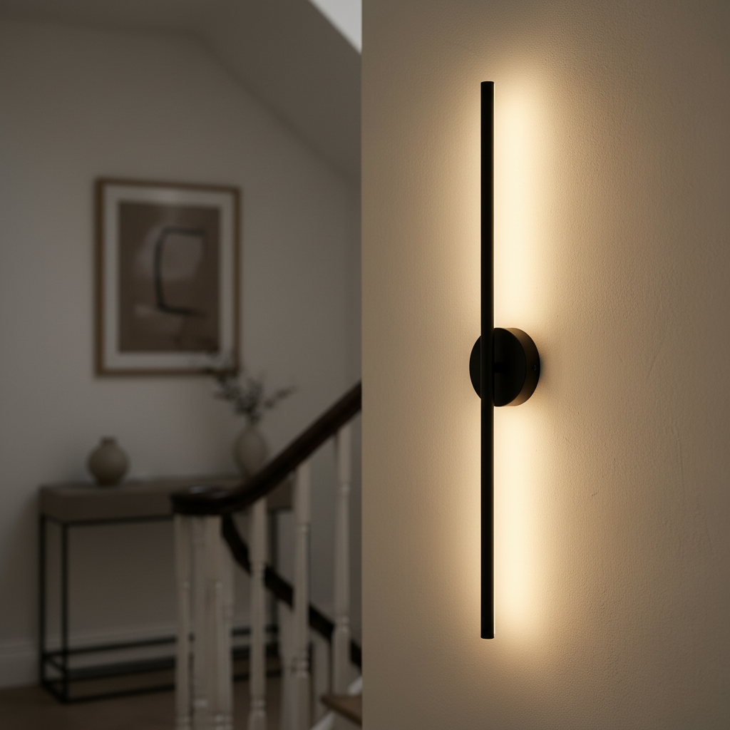 Aaradhya Short Rotatable Linear Wall Light - Black, in a hallway