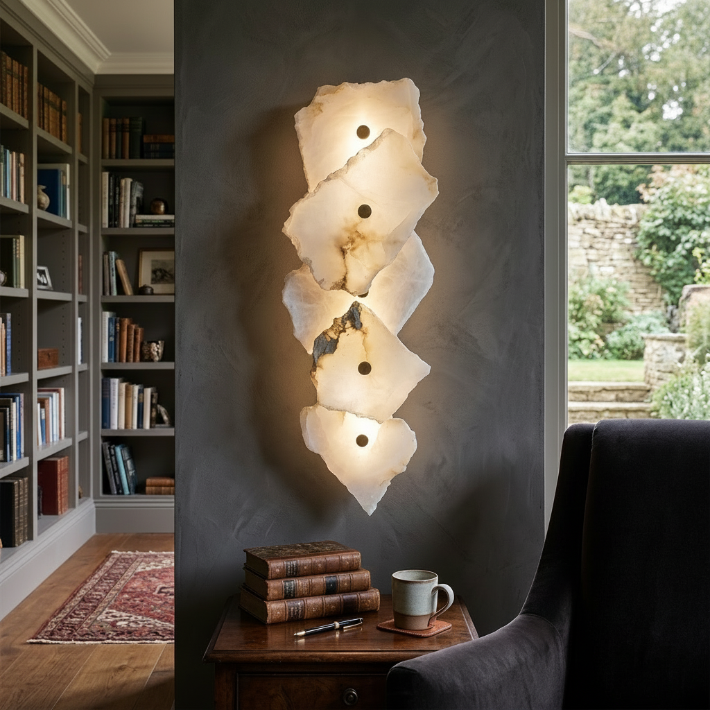 Radley Marble Wall Light - Natural alabaster slabs, in a study