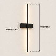 Black Holland Linear battery wall light dimensions: 60 cm high with 15 cm mount